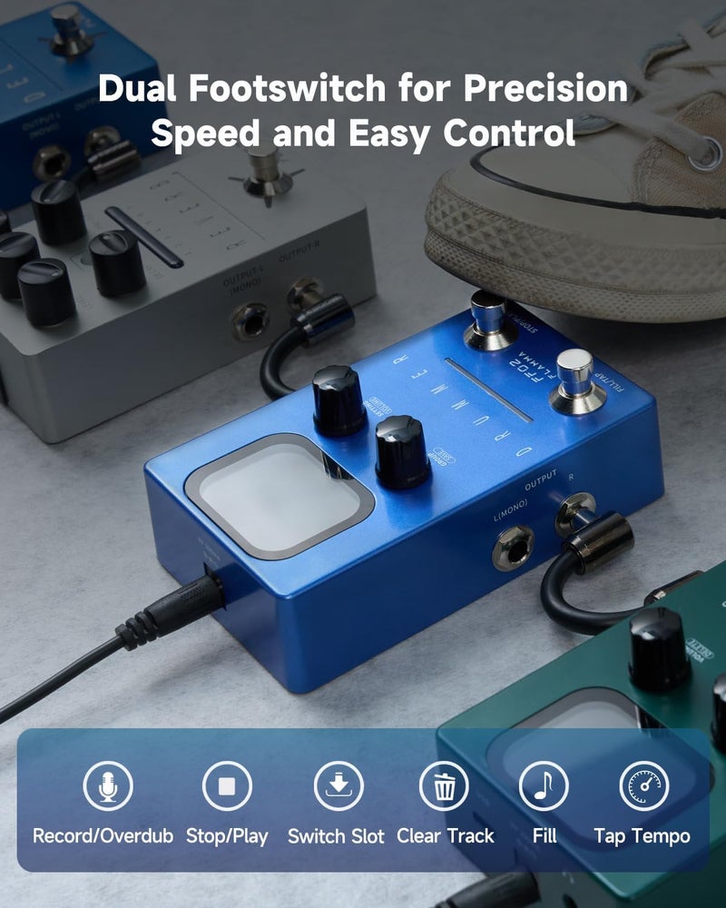 FLAMMA FF02 Drum Machine Guitar Pedal - 121 Drum Grooves, 11 Music Genres, Tap Tempo, Adjustable Rhythms, Stereo I/O for Live & Studio Use - Image 5
